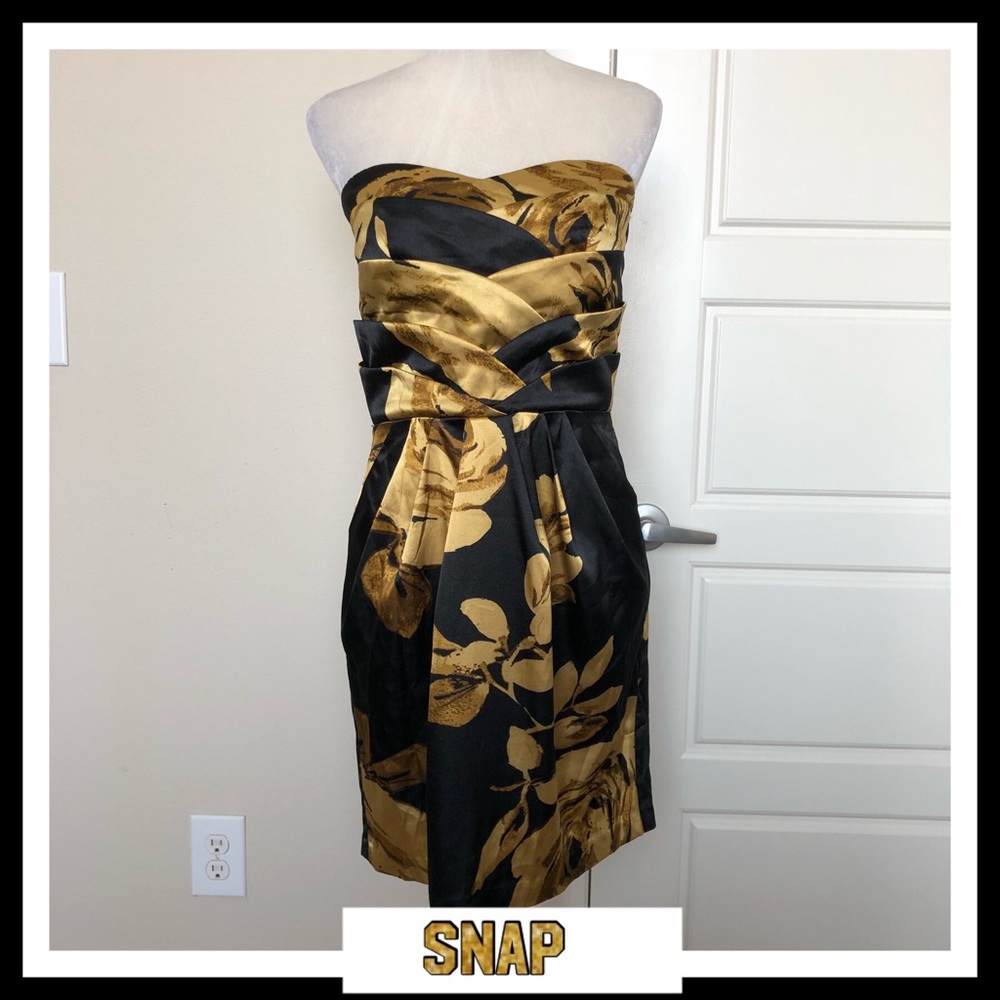 Snap Black and Gold Strapless Dress Size 11
